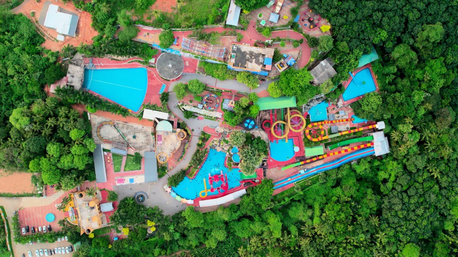 Aerial view of Flora Fantasia amusement park Malappuram Kerala — best amusement park in Malabar