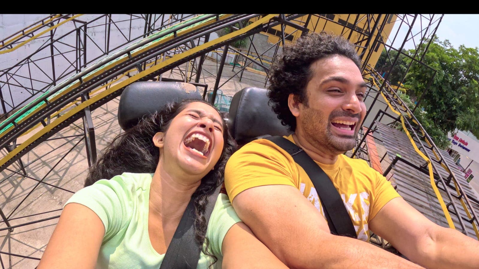 Couple on coaster ride at Flora Fantasia amusement park