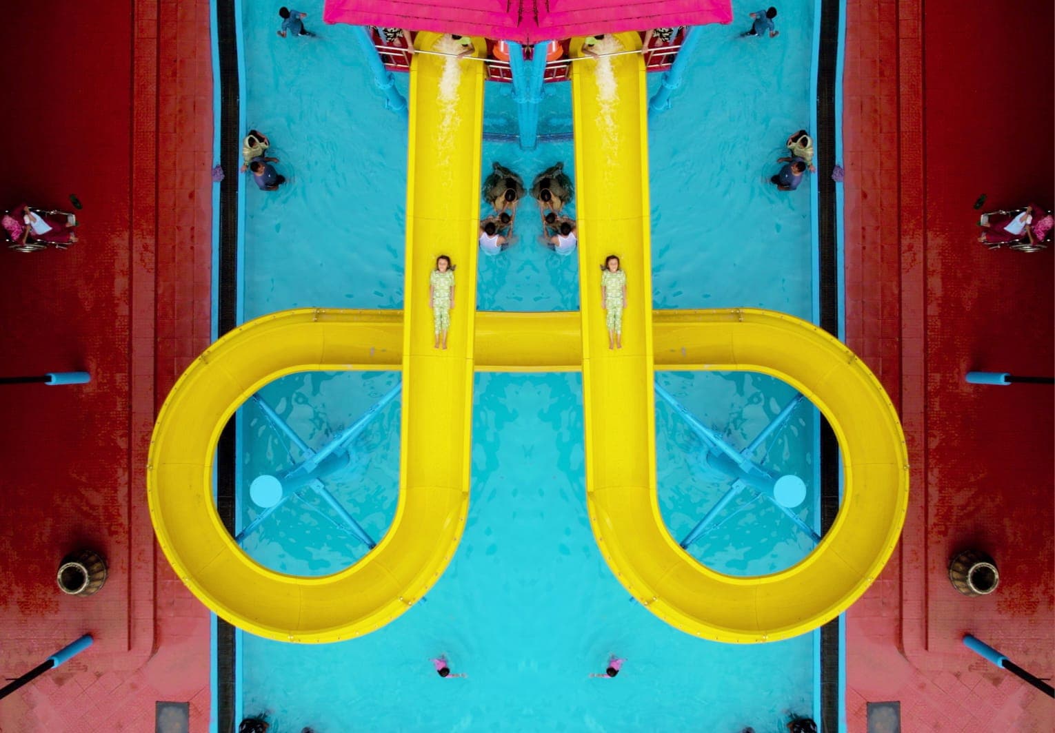 Yellow water slide at Flora Fantasia water park Malappuram